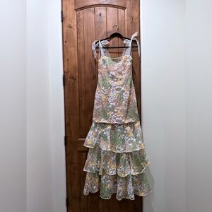 Embroidered Floral Dress with Sheer Straps